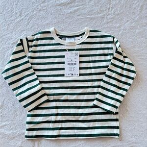 NWT Zara Kids Green and White Striped cotton Long Sleeve with embroidered dog